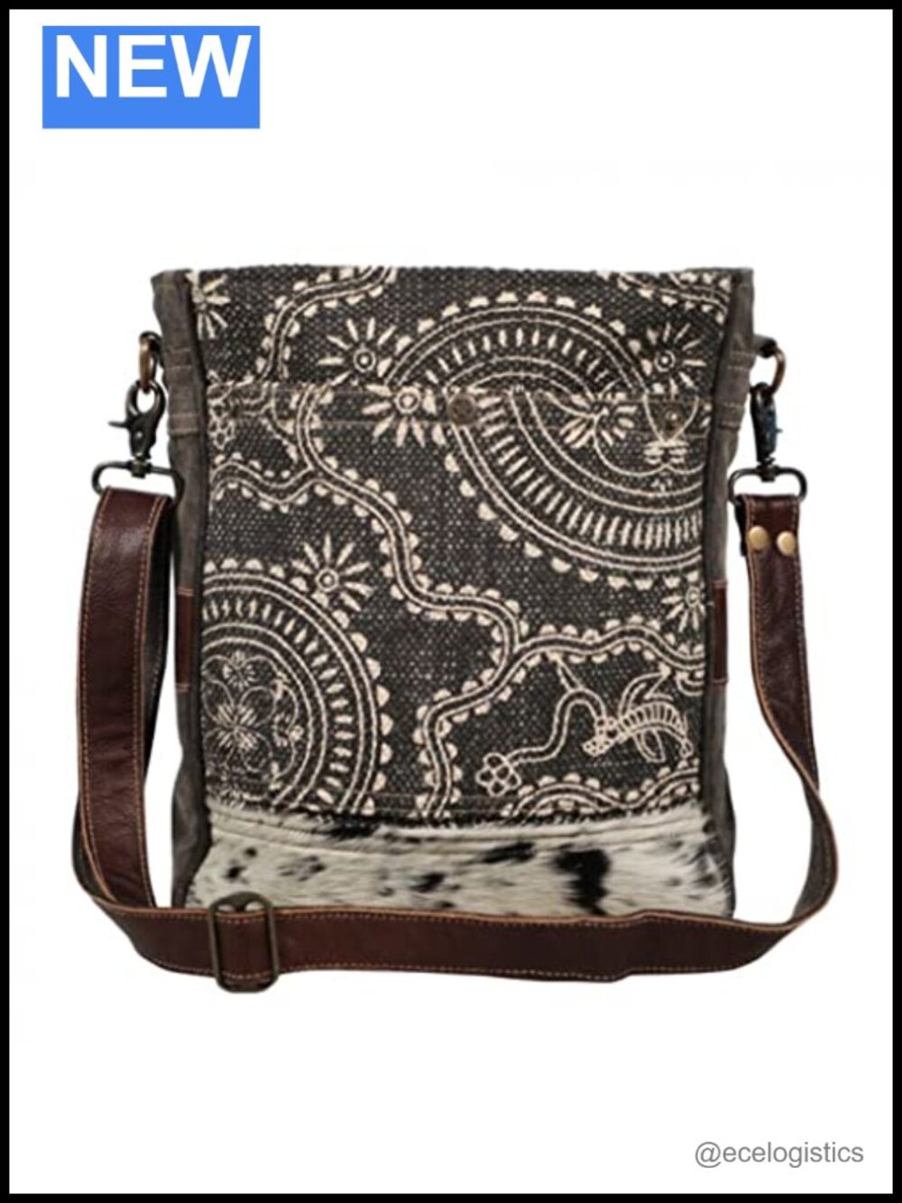 Myra Bag Tribal Upcycled Canvas Leather Trim Shoulder Bag